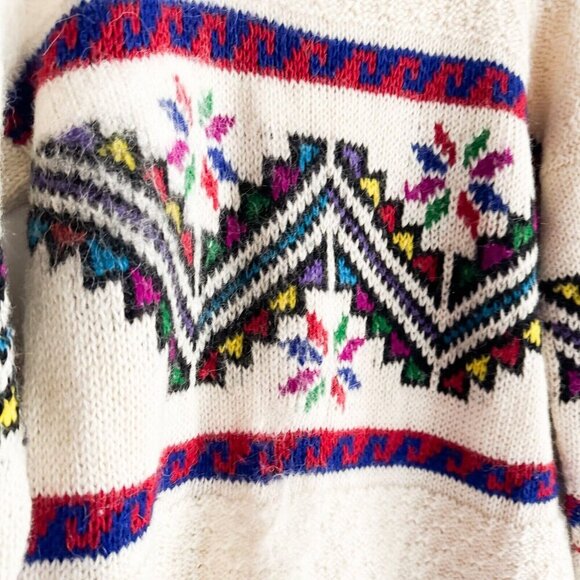 Vintage Wool Angora Blend Southwestern Print Unique Pullover M - Picture 3 of 6